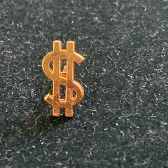 Gold toned Dollar Sign Tie Pin 2 of 2 could be worn by a man or a women - Picture 2 of 5